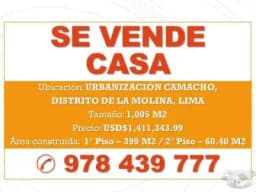 Se Vende Hermosa Casa en La Molina - Urb. Camacho