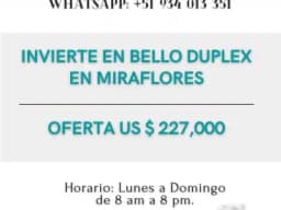INVIERTE EN UN BELLO DUPLEX EN MIRAFLORES, LA MEJOR ZONA DE LIMA