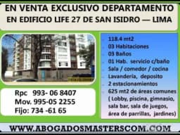VENDO DEPARTAMENTO EN SAN ISIDRO EDIFICIO LIFE 27 EN LA AV AREQUIPA CON JAVIER PRADO, ZONA FINANCIERA DE SAN ISIDRO.