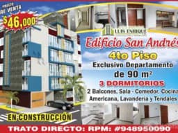 Dpto Estreno. 90m2. 3 dormitorios. Finos y Exclusivos Acabados. $46,000. 4to. Piso. Trujillo. San Andres