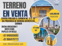 TERRENO EN PLAZA DE ARMAS DE EL CARMEN (CHINCHA)