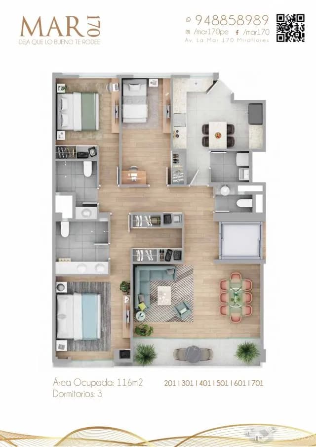 Flat 301 (116m) - Proyecto Mar170 - Miraflores — foto 2
