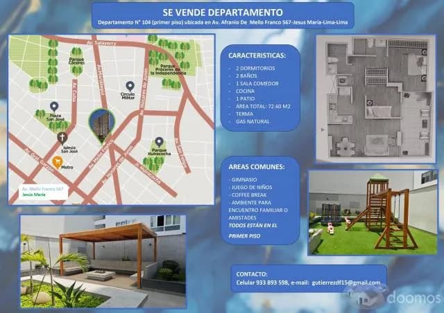 VENTA DE DEPARTAMENTO EN PRIMER PISO - JESUS MARÍA — foto 1