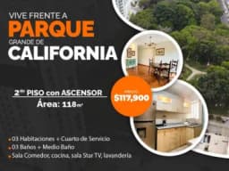 2do Piso con ASCENSOR Frente a PARQUE GRANDE CALIFORNIA, área:118 m2, US$117,90