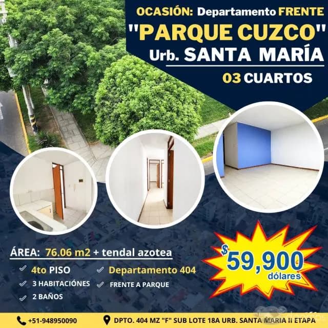 Frente a Parque Cuzco, Venta de Departamento 03 Habitaciones — foto 1