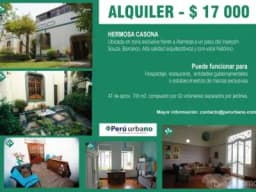 ALQUILER de Casona, ZC, cerca al malecón Souza, Barranco
