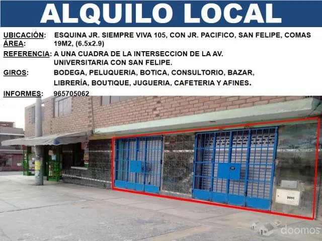 ALQUILO LOCAL COMERCIAL EN SAN FELIPE COMAS — foto 1