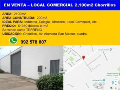 EN VENTA – LOCAL TERRENO en Chorrillos, 2100m2