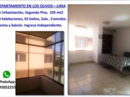 REMATO DEPARTAMENTO EN LOS OLIVOS.SEGUNDO PISO, DESOCUPADO, REJAS DE SEGURIDAD, FRENTE  A PLAYA DE ESTACIONAMIENTO  INSCRITO