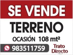 SE VENDE TERRENO 108 METROS CUADRADOS