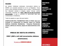 TERRENO EXCLUSIVO EN VENTA - SURCO
