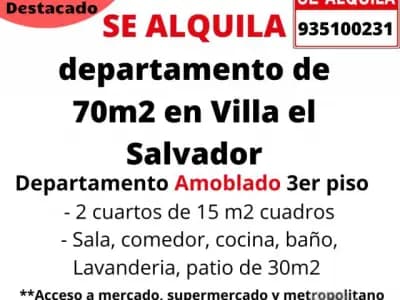 SE ALQUILA departamento de 70m2 en Villa el Salvador