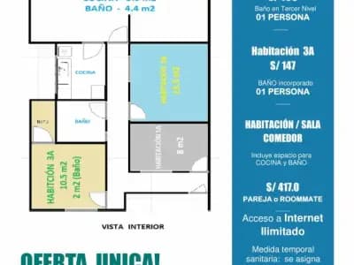 Espacios habitacionales en Alquiler para SEÑORITAS