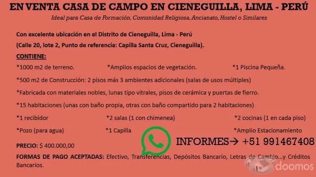 EN VENTA CASA DE CAMPO EN CIENEGUILLA, LIMA - PERÚ — foto 2