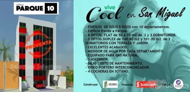 VENTA DPTOS FLAT SAN MIGUEL PRE VENTA 2 DORM FRENTE A PARQUE — foto 2
